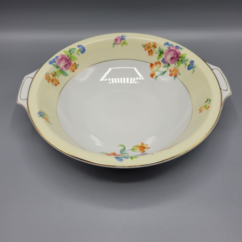 Vtg TK Thuny Lexington Czechoslovakia Serving Bowl With Handles Floral Gold Trim